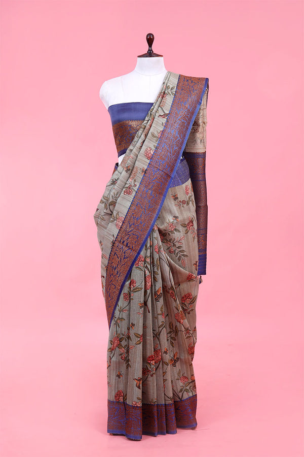 grey saree, Tussar silk saree, handloom saree, party wear saree