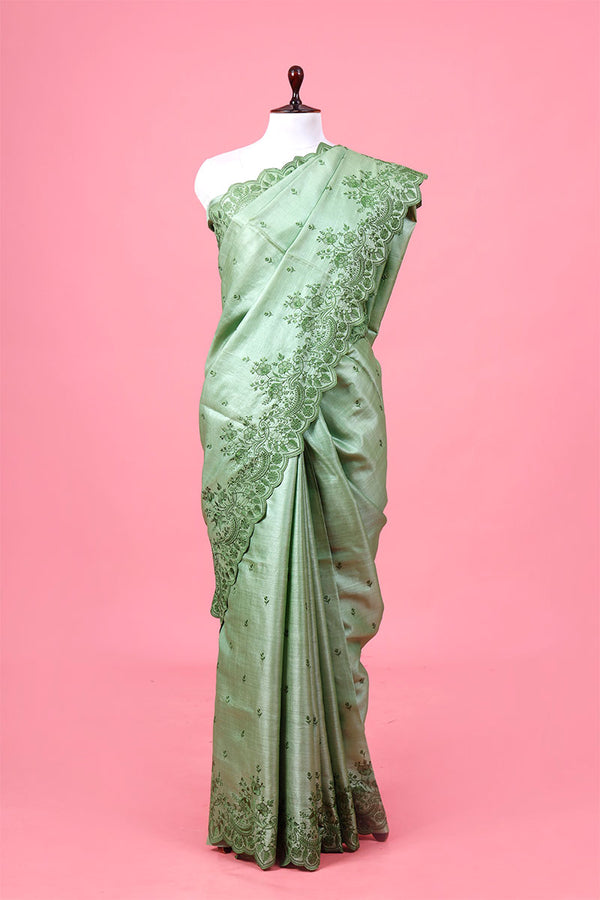 Buy Green Tussar Silk Sarees Online