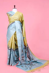 Green saree, Blue saree, Tussar saree, silk saree, handloom saree, party wear saree, indian saree