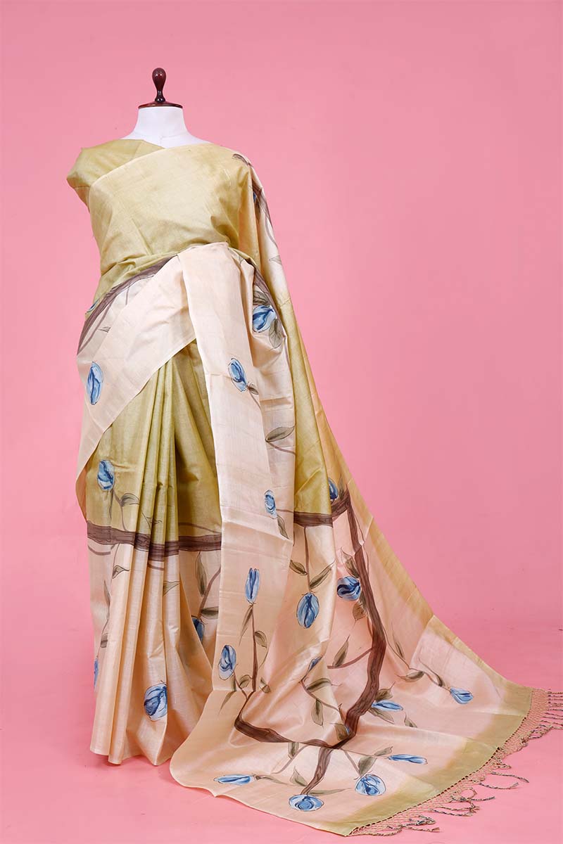 Pista Green saree, Tussar saree, silk saree, handloom saree, party wear saree, indian saree