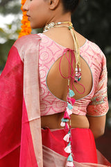 Pink Handloom Banarasi Silk Blouse