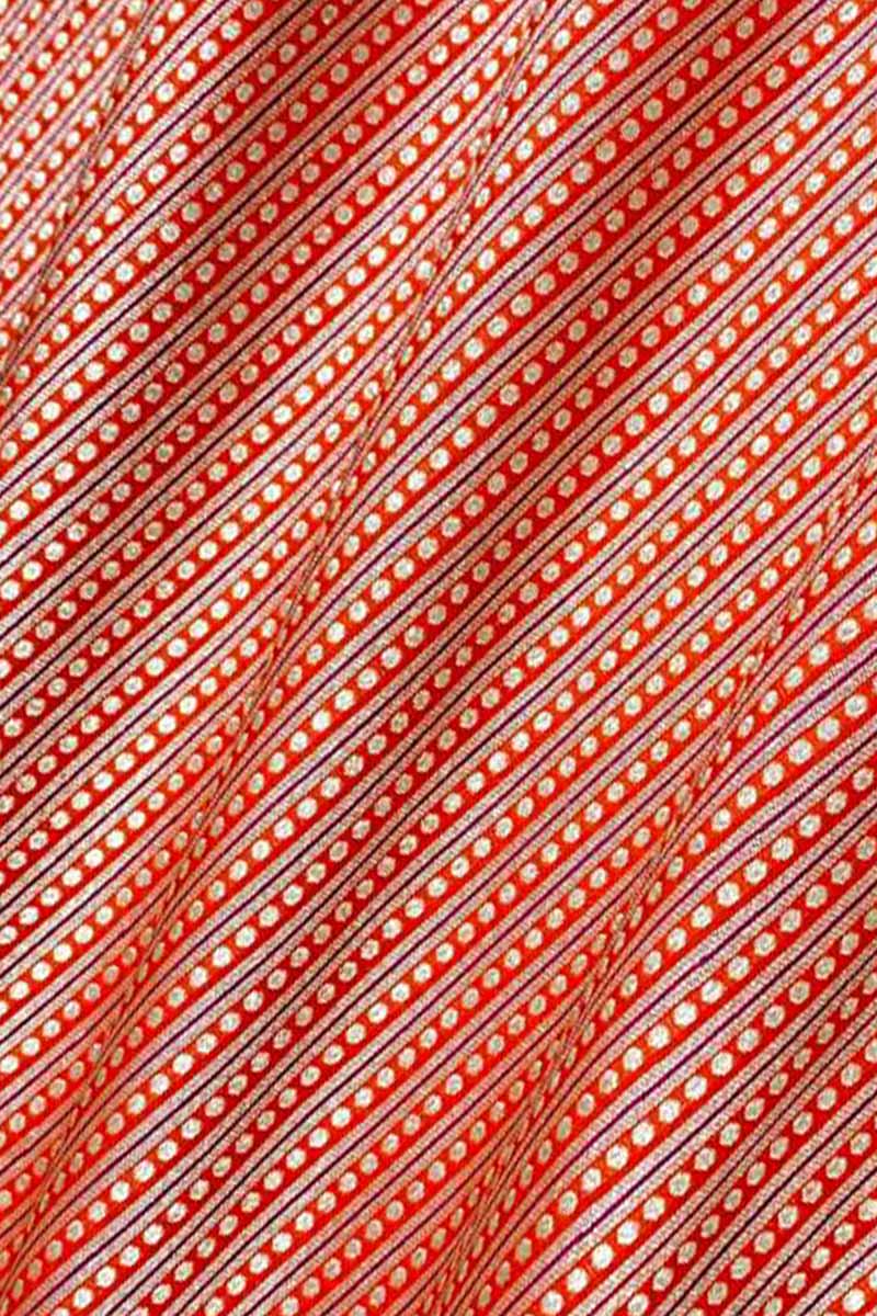 Orange Handloom Banarasi Katan Silk Fabric