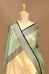 Sage Green Banarasi Satin Silk Saree with Meenakari Motifs