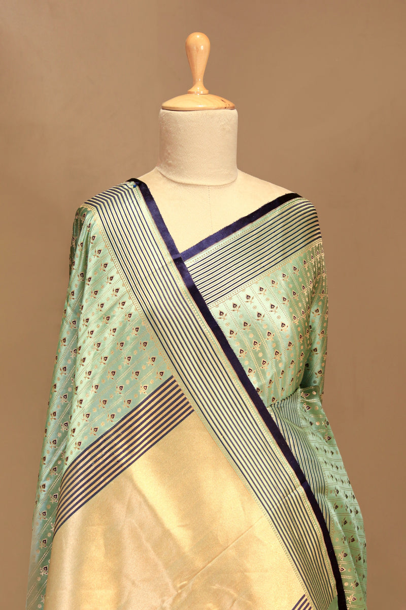 Sage Green Banarasi Satin Silk Saree with Meenakari Motifs