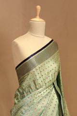 Sage Green Banarasi Satin Silk Saree with Meenakari Motifs