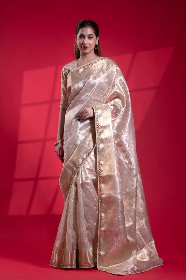 Tissue Saree, Tissue silk saree, silk saree, golden saree, wedding saree, party wear saree​, designer saree, banarasi saree