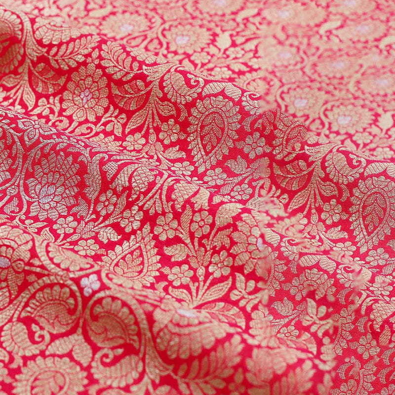 Red Handwoven Banarasi Silk Fabric At Chinaya Banaras