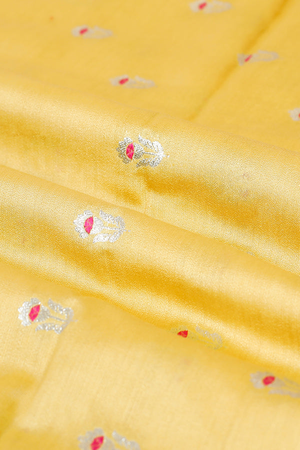 Butter Yellow Handwoven Mulberry Silk Fabric,  banarasi fabric, silk fabric, brocade fabric, handloom fabric, indian fabric