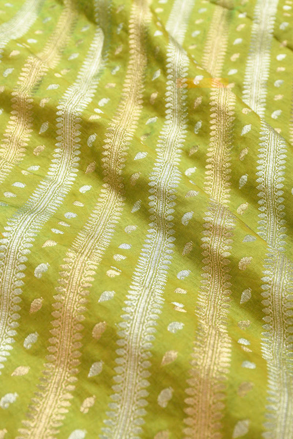 Parakeet Green Handwoven Banarasi Silk Fabric,  banarasi fabric, silk fabric, brocade fabric, handloom fabric, indian fabric