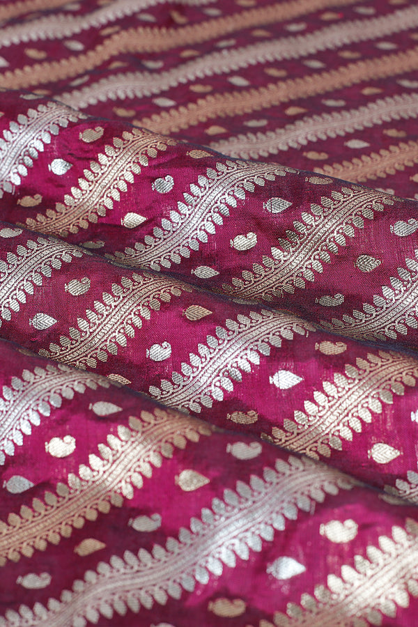 Tyrian Purple Handwoven Banarasi Silk Fabric,  banarasi fabric, silk fabric, brocade fabric, handloom fabric, indian fabric