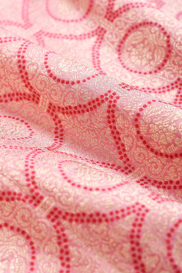 Rose Pink Geometrical Handwoven Banarasi Silk Fabric, banarasi fabric, silk fabric, brocade fabric, handloom fabric, indian fabric