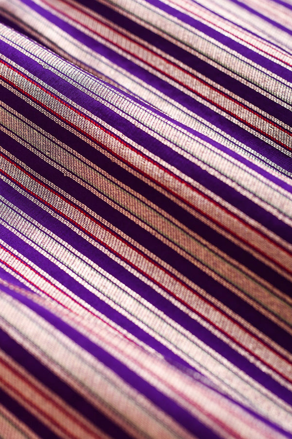 Classic Purple Striped Handwoven Banarasi Silk Fabric, banarasi fabric, silk fabric, brocade fabric, handloom fabric, indian fabric