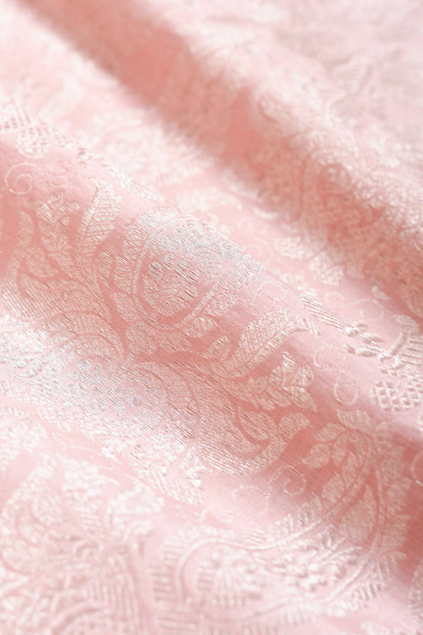 Pastel Pink Handwoven Banarasi Silk Fabric , banarasi fabric, silk fabric, brocade fabric, handloom fabric, indian fabric