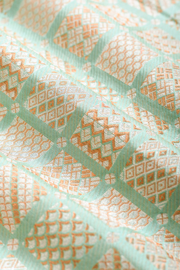 Turquoise Blue Handwoven Banarasi Silk Fabric, banarasi fabric, silk fabric, brocade fabric, handloom fabric, indian fabric