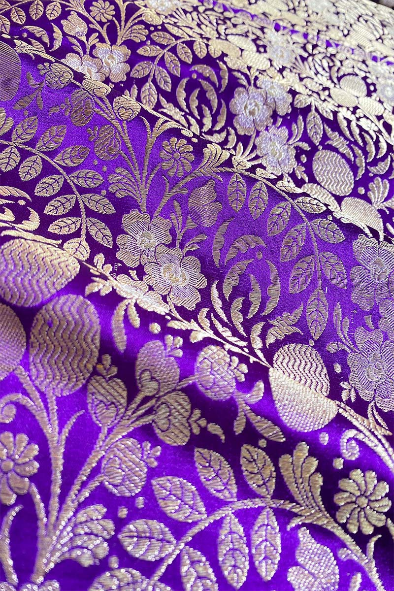 Products Dazzling Purple Hnadwoven Satin Silk  Fabric ,banarasi fabric, silk fabric, brocade fabric, handloom fabric, indian fabric