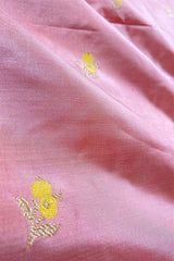 Peachy Pink Kadhwa Woven Banarasi Katan Silk Fabric,  banarasi fabric, silk fabric, brocade fabric, handloom fabric, indian fabric