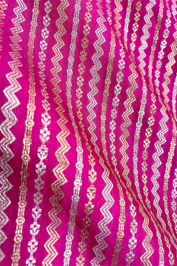 Magenta Pink Striped Woven Banarasi Silk Fabric,  banarasi fabric, silk fabric, brocade fabric, handloom fabric, indian fabric