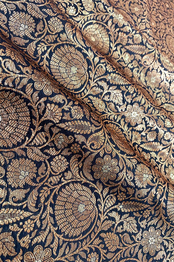 Black Woven Banarasi Silk Fabric, banarasi fabric, silk fabric, brocade fabric, handloom fabric, indian fabric