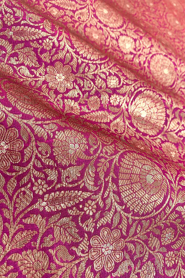 Raspberry Pink Woven Banarasi Silk Fabric, banarasi fabric, silk fabric, brocade fabric, handloom fabric, indian fabric