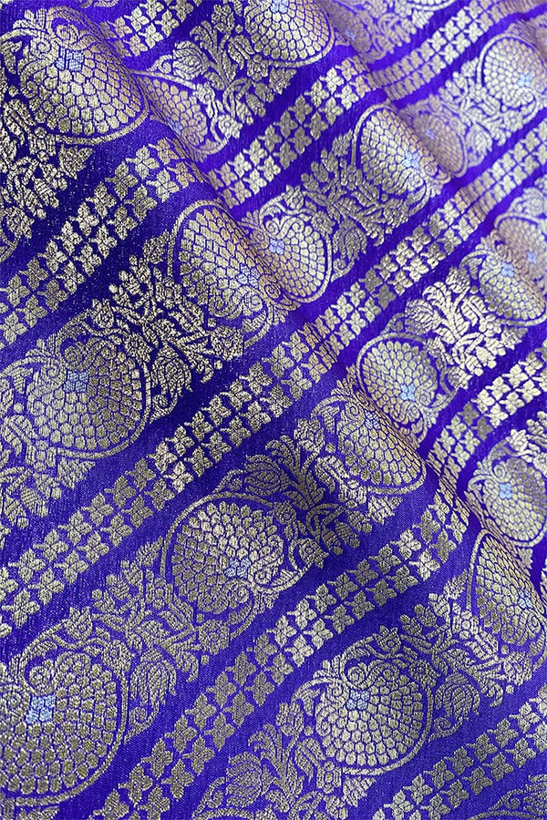 Voilet Striped Woven Banarasi Silk Fabric, banarasi fabric, silk fabric, brocade fabric, handloom fabric, indian fabric