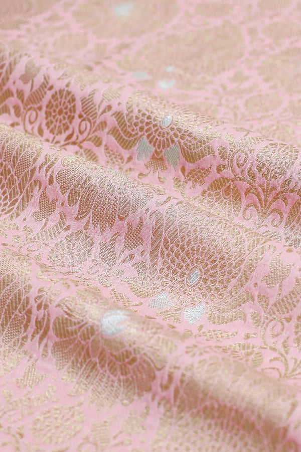 Baby Pink Handwoven Banarasi Silk Fabric , silk fabric, brocade fabric, handloom fabric, indian fabric