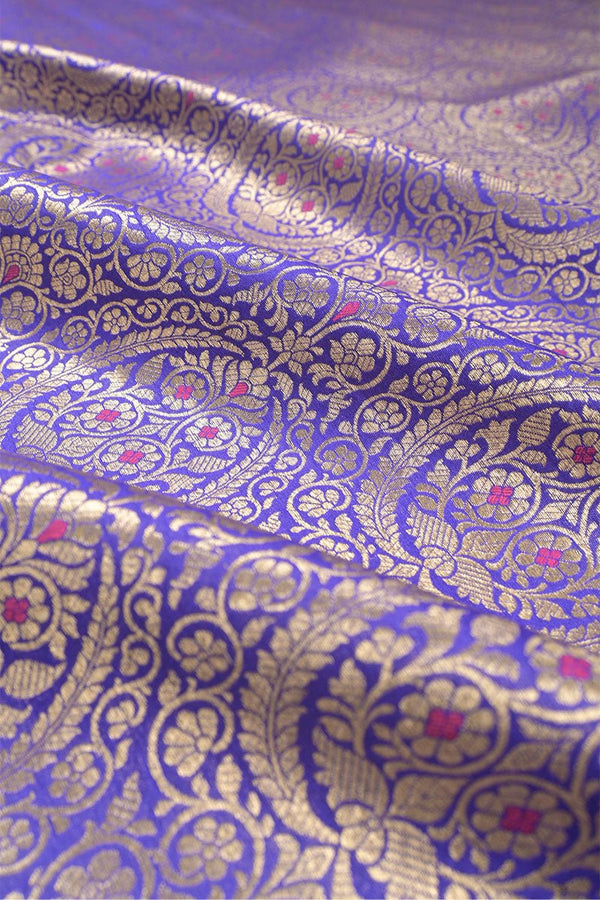 Bluish Purple Handwoven Banarasi Silk Fabric, banarasi fabric, silk fabric, brocade fabric, handloom fabric, indian fabric