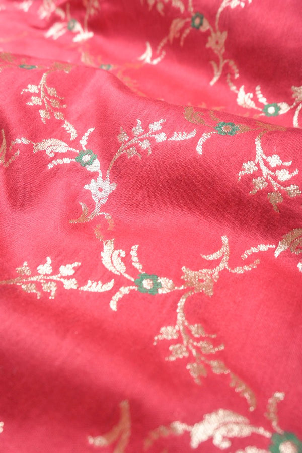 Bright Red handwoven Mulberry Silk Fabric, banarasi fabric, silk fabric, brocade fabric, handloom fabric, indian fabric