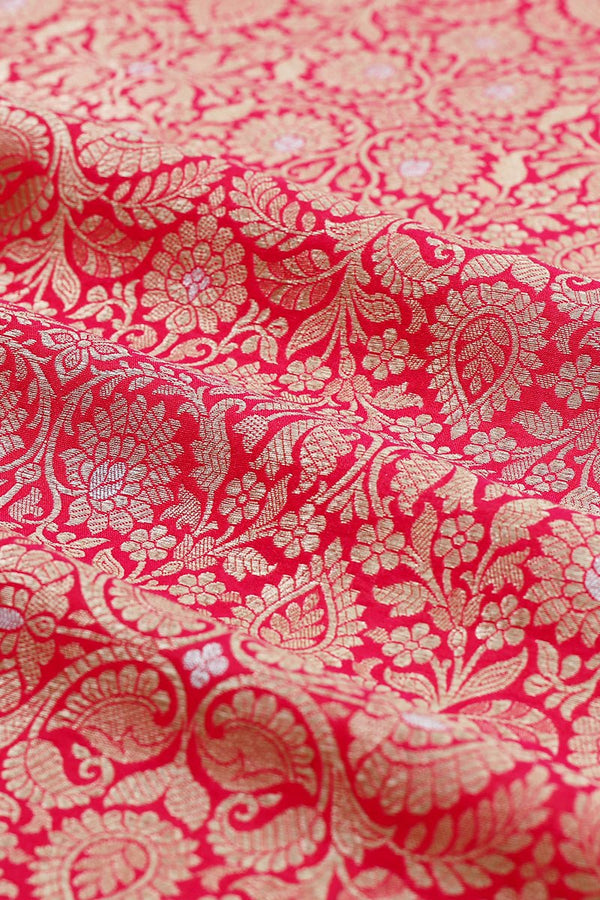 Candy Red Handwoven Banarasi Silk Fabric,  banarasi fabric, silk fabric, brocade fabric, handloom fabric, indian fabric