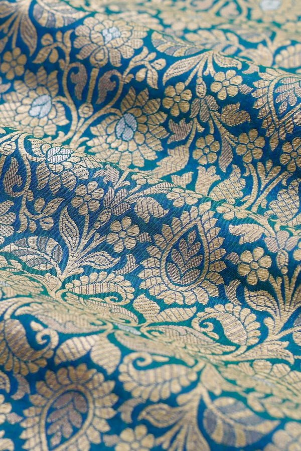 Cobalt Blue Handwoven Banarasi Silk Fabric, banarasi fabric, silk fabric, brocade fabric, handloom fabric, indian fabric