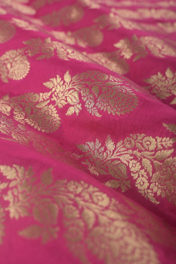 Fuscia Pink Woven Banarasi Silk, fabric, banarasi fabric, silk fabric, brocade fabric, handloom fabric, indian fabric