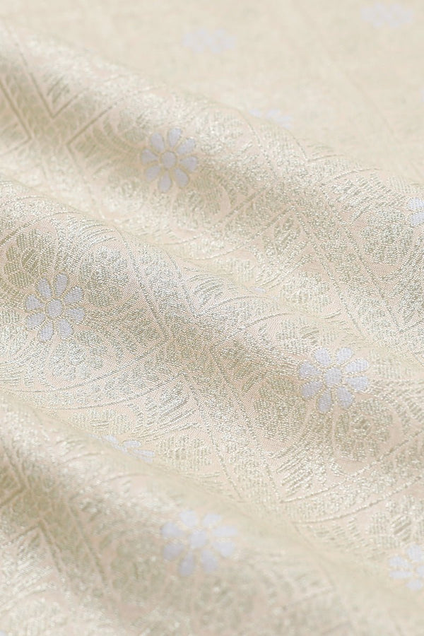 Ivory Geometrical Handwoven Banarasi Silk Fabrics - Chinaya Banaras