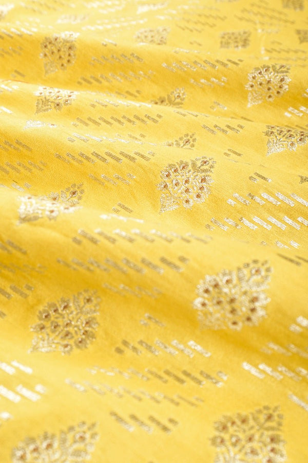 Light Yellow Handwoven Mulberry Silk Fabric, banarasi fabric, silk fabric, brocade fabric, handloom fabric, indian fabric