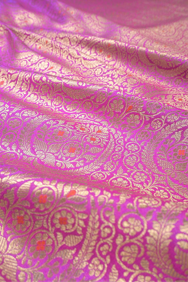 Magenta Pink Handwoven Banarasi Silk Fabric, banarasi fabric, silk fabric, brocade fabric, handloom fabric, indian fabric