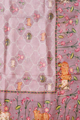 Mauve Pichwai Printed Linen Dupatta - Chinaya Banaras