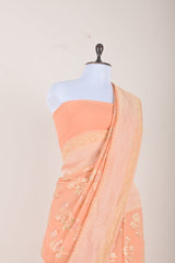 Peach Handwoven Georgette Khaddi Silk Saree - Chinaya Banaras