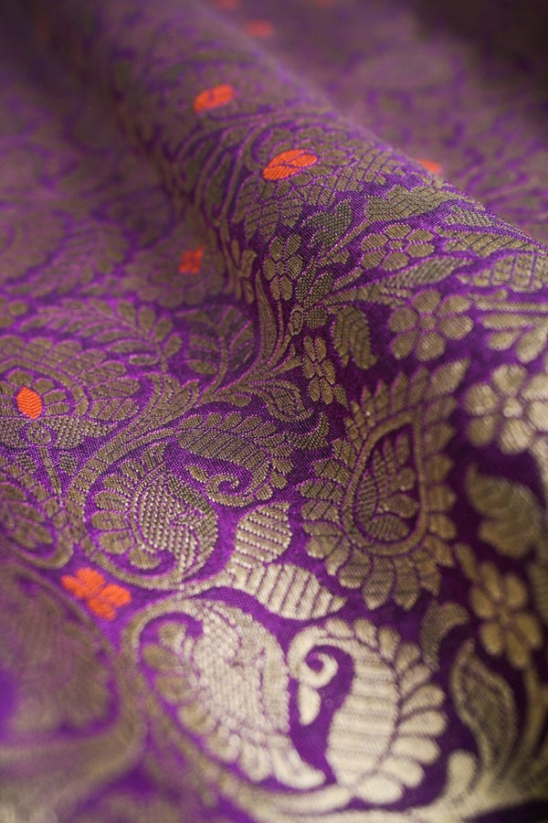 Purple Handwoven Banarasi Silk , banarasi fabric, silk fabric, brocade fabric, handloom fabric, indian fabric