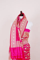 Rani Pink Floral Jaal Handwoven Banarasi Silk Saree - Chinaya Banaras