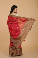 Red Bandhni Printed Chanderi Silk Saree - Chinaya Banaras