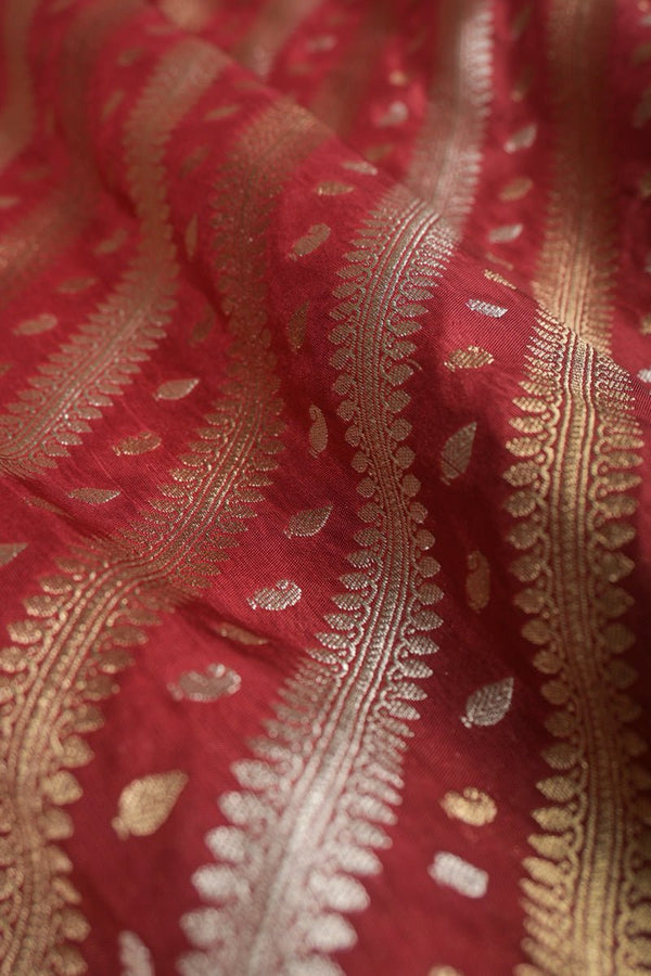 Red Striped Handwoven Banarasi Silk fabric, banarasi fabric, silk fabric, brocade fabric, handloom fabric, indian fabric