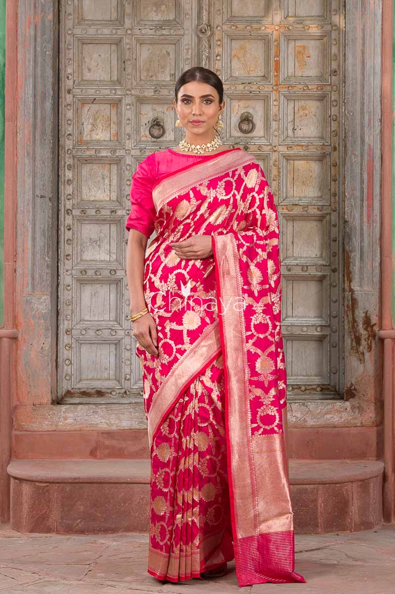 Buy Pink Handloom Banarasi Silk Saree Online