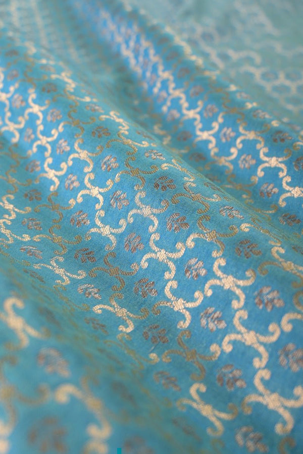 Stone Blue Geometrical Woven Banarasi Silk , banarasi fabric, silk fabric, brocade fabric, handloom fabric, indian fabric