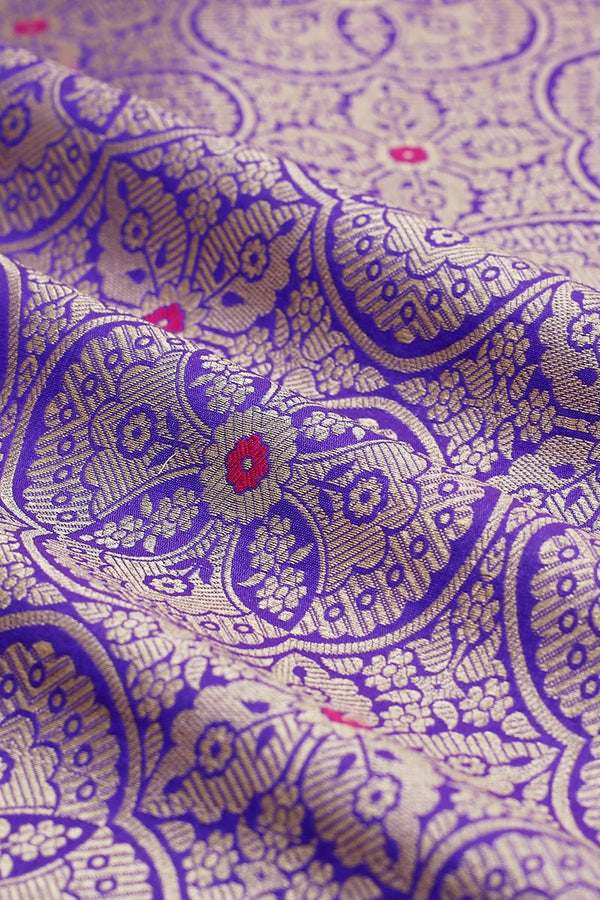 True Purple Handwoven Banarasi Silk Fabric, banarasi fabric, silk fabric, brocade fabric, handloom fabric, indian fabric