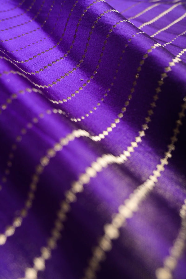 Violet Striped Handwoven Banarasi Silk, banarasi fabric, silk fabric, brocade fabric, handloom fabric, indian fabric