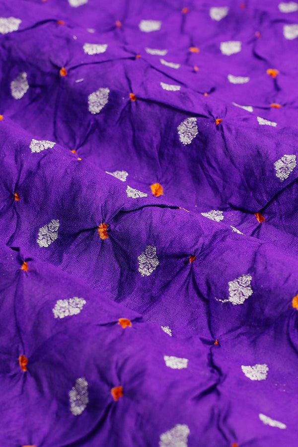 Voilet Bandhani Handwoven Banarasi Silk Fabric , banarasi fabric, silk fabric, brocade fabric, handloom fabric, indian fabric